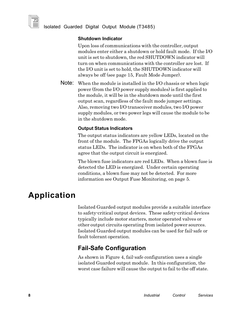 Application, Fail-safe configuration | Rockwell Automation T3485 ICS Regent Isolated Guarded Output Modules User Manual | Page 8 / 22
