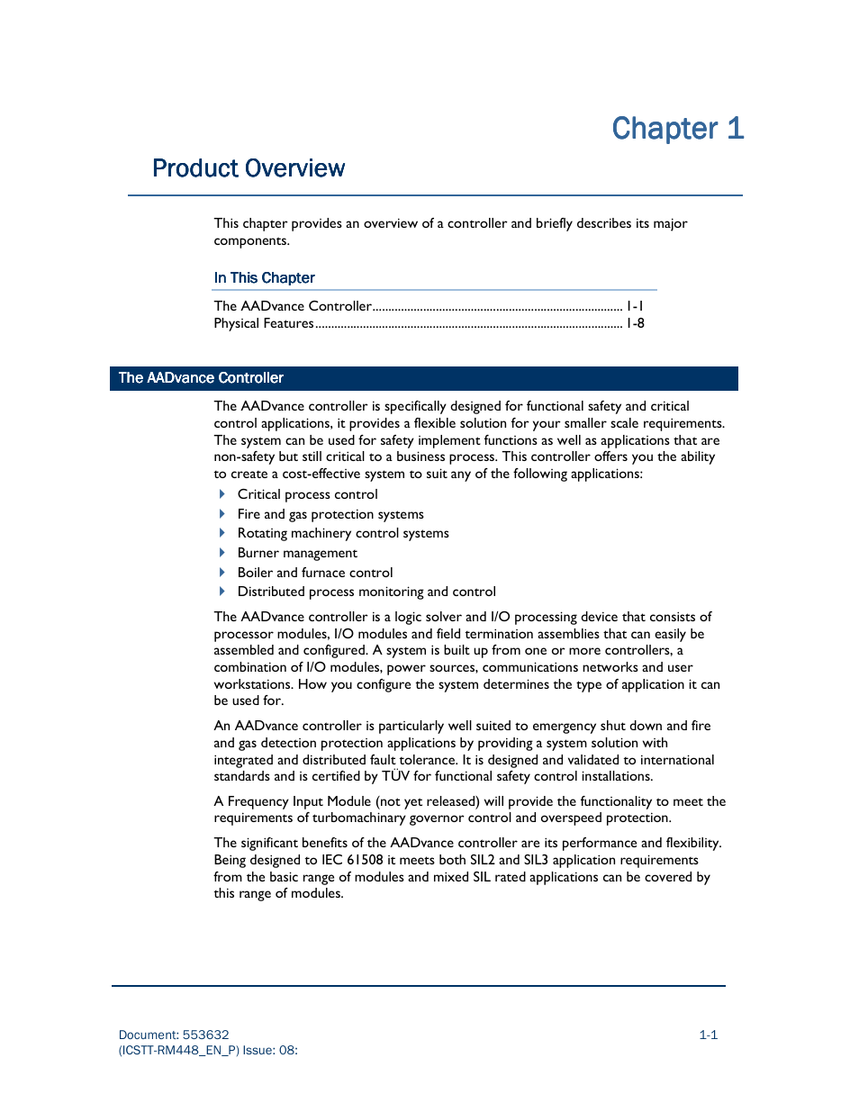 Chapter, Chapter chapter 1 1 1 1, Product overview | Rockwell Automation AADvance Controller System Build User Manual | Page 11 / 130