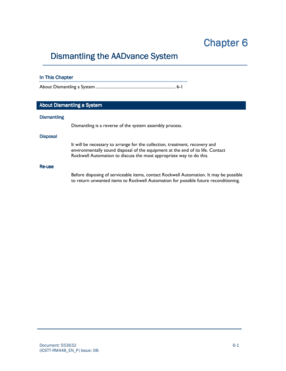 Chapter, Chapter chapter 6 6 6 6, Dismantling the aadvance system | Rockwell Automation AADvance Controller System Build User Manual | Page 113 / 130
