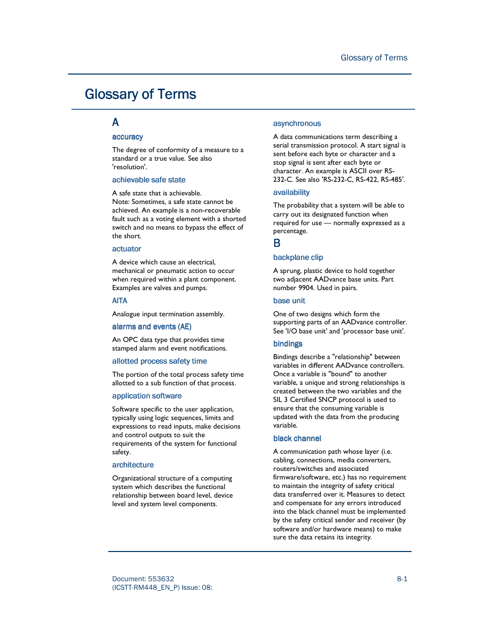 Glossary of terms | Rockwell Automation AADvance Controller System Build User Manual | Page 119 / 130