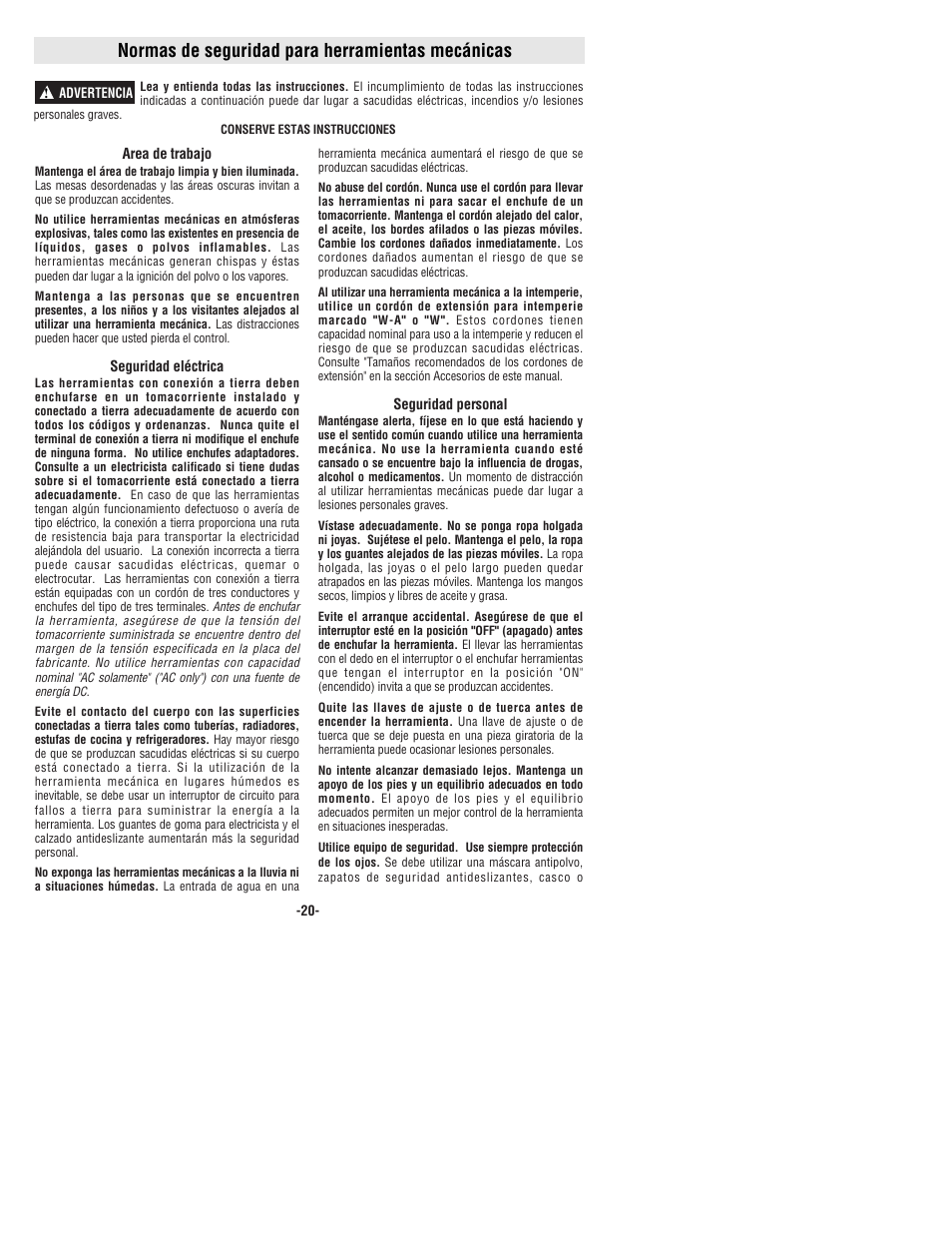Normas de seguridad para herramientas mecánicas | Bosch 1199VSR User Manual | Page 20 / 32