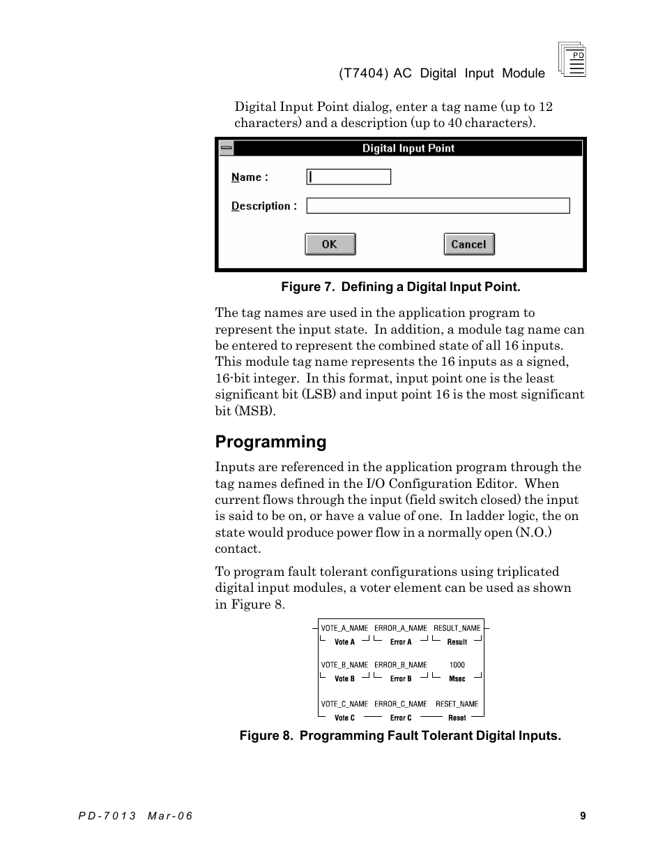 Programming | Rockwell Automation T7404 ICS Regent+Plus AC Digital Input Module 110VAC User Manual | Page 9 / 13