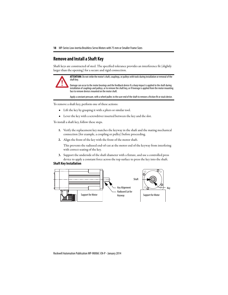 Remove and install a shaft key | Rockwell Automation MPL-xxxx Low-inertia Servo Motors 75 mm or Smaller  User Manual | Page 18 / 22