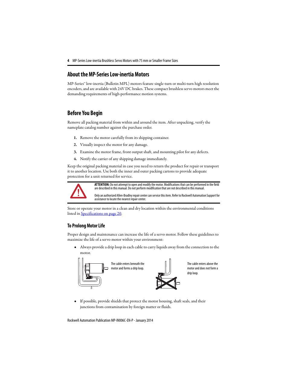 About the mp-series low-inertia motors, Before you begin, To prolong motor life | Rockwell Automation MPL-xxxx Low-inertia Servo Motors 75 mm or Smaller  User Manual | Page 4 / 22