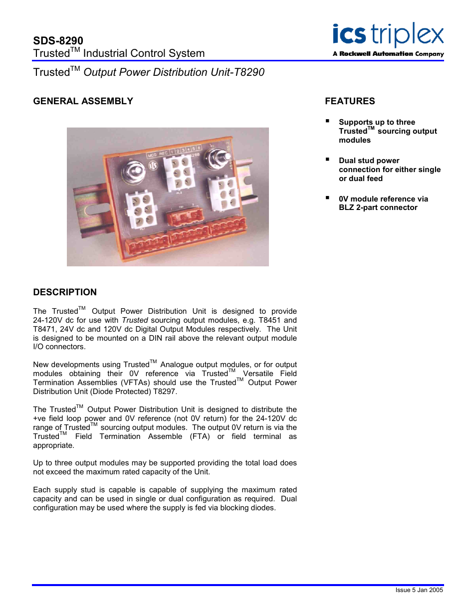 Rockwell Automation T8290 Trusted Output Power Distribution Unit User Manual | 2 pages