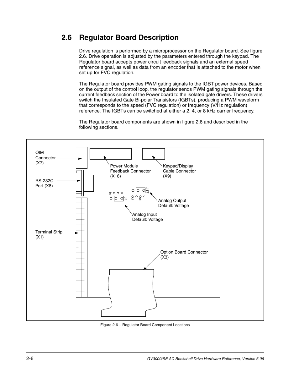 Regulator board description, 6 regulator board description | Rockwell Automation GV3000/SE AC Bookshelf Drive Hardware Ref, Installation, and Troubleshooting User Manual | Page 20 / 96