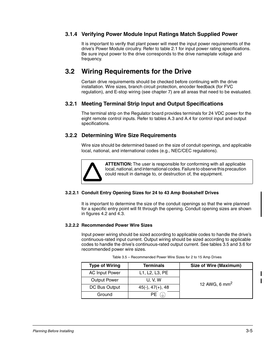 Wiring requirements for the drive, 2 wiring requirements for the drive | Rockwell Automation GV3000/SE AC Bookshelf Drive Hardware Ref, Installation, and Troubleshooting User Manual | Page 33 / 96