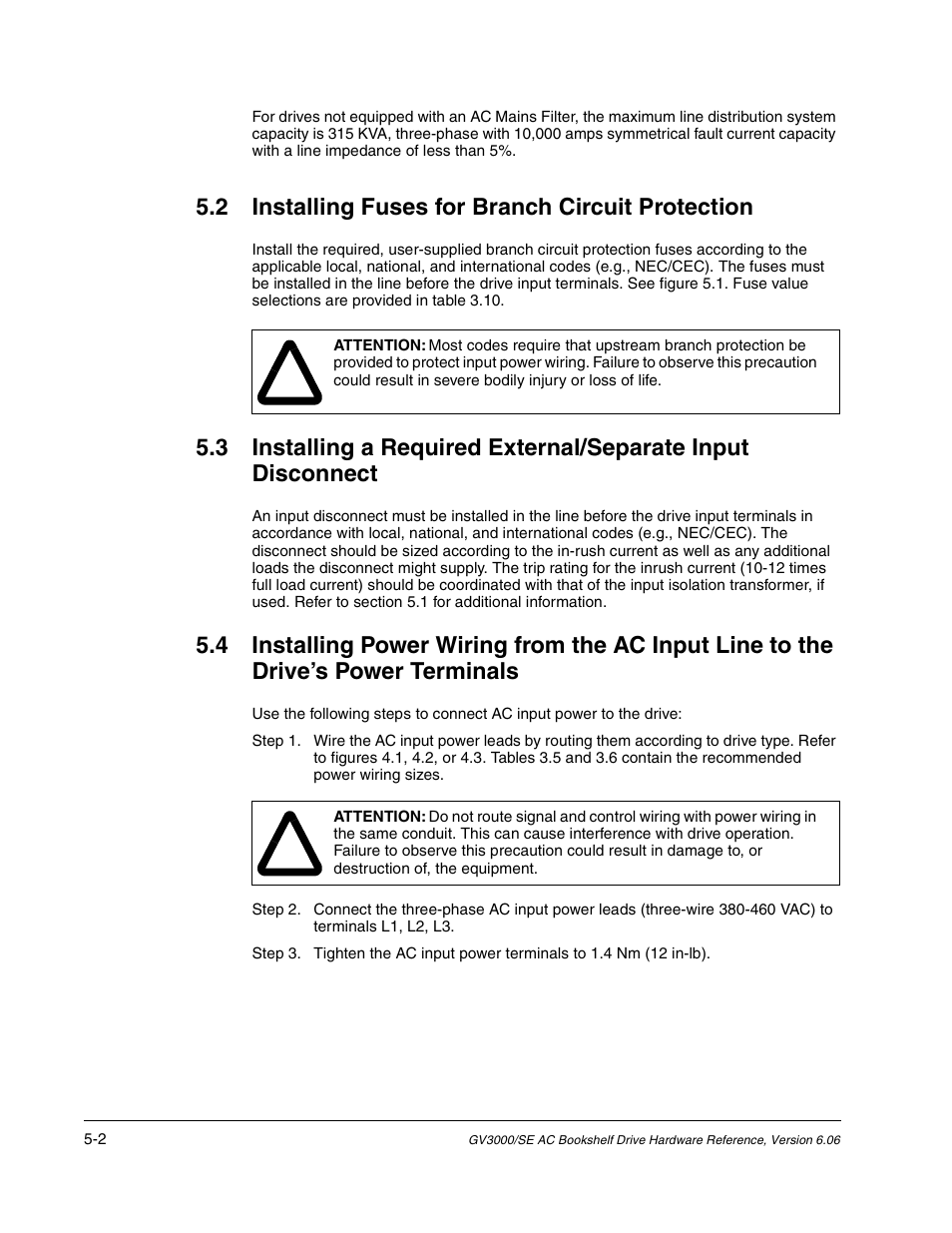 Installing fuses for branch circuit protection, 2 installing fuses for branch circuit protection | Rockwell Automation GV3000/SE AC Bookshelf Drive Hardware Ref, Installation, and Troubleshooting User Manual | Page 46 / 96