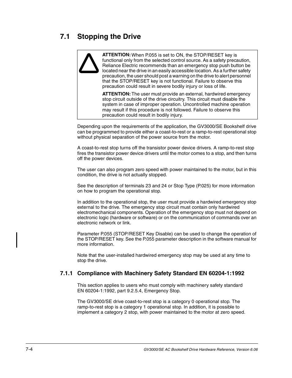 Stopping the drive, 1 stopping the drive | Rockwell Automation GV3000/SE AC Bookshelf Drive Hardware Ref, Installation, and Troubleshooting User Manual | Page 54 / 96