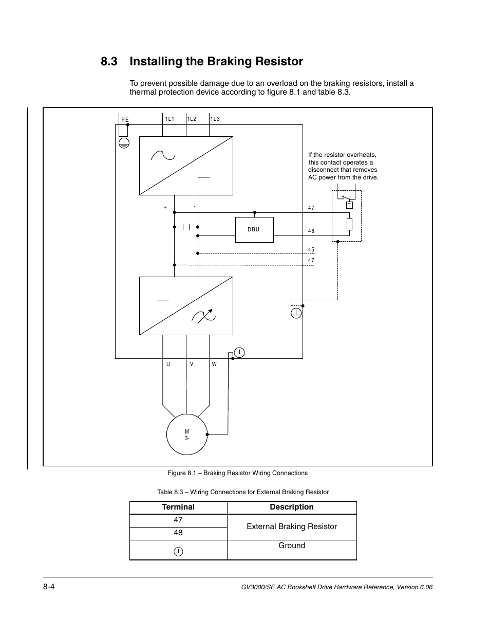 Installing the braking resistor, 3 installing the braking resistor | Rockwell Automation GV3000/SE AC Bookshelf Drive Hardware Ref, Installation, and Troubleshooting User Manual | Page 68 / 96