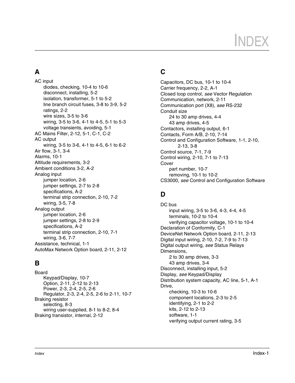 Index, Ndex | Rockwell Automation GV3000/SE AC Bookshelf Drive Hardware Ref, Installation, and Troubleshooting User Manual | Page 91 / 96