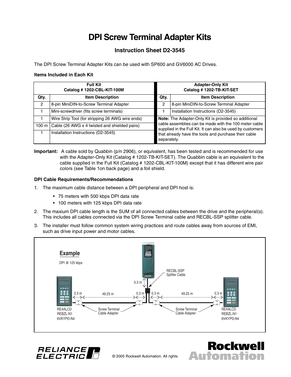 Rockwell Automation SP600 DPI Screw Terminal Adapter Kits User Manual | 4 pages