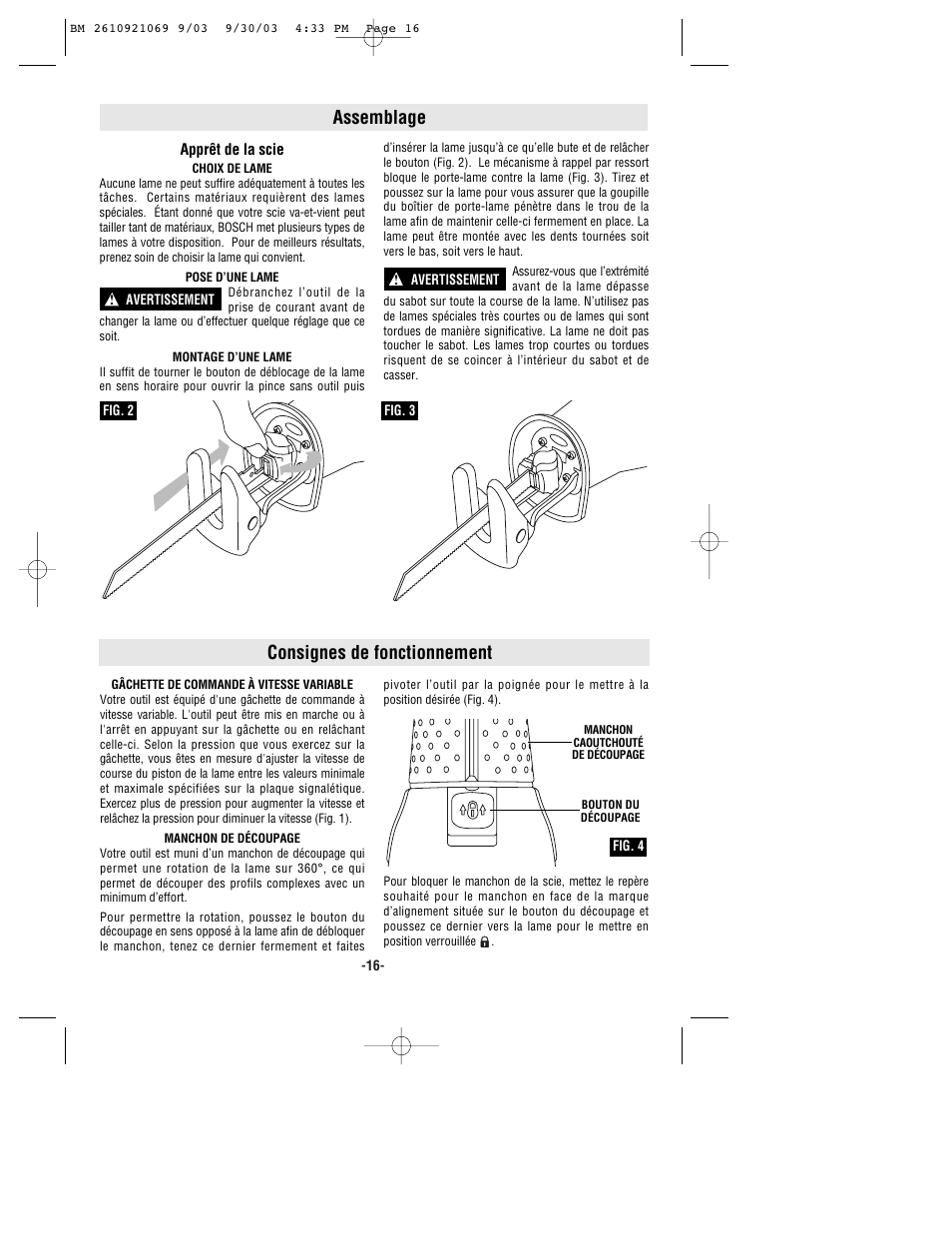 Assemblage, Consignes de fonctionnement | Bosch RS5 User Manual | Page 16 / 32