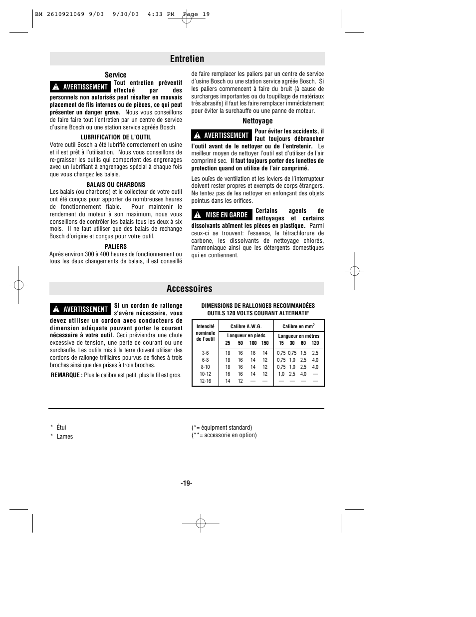 Accessoires, Entretien | Bosch RS5 User Manual | Page 19 / 32