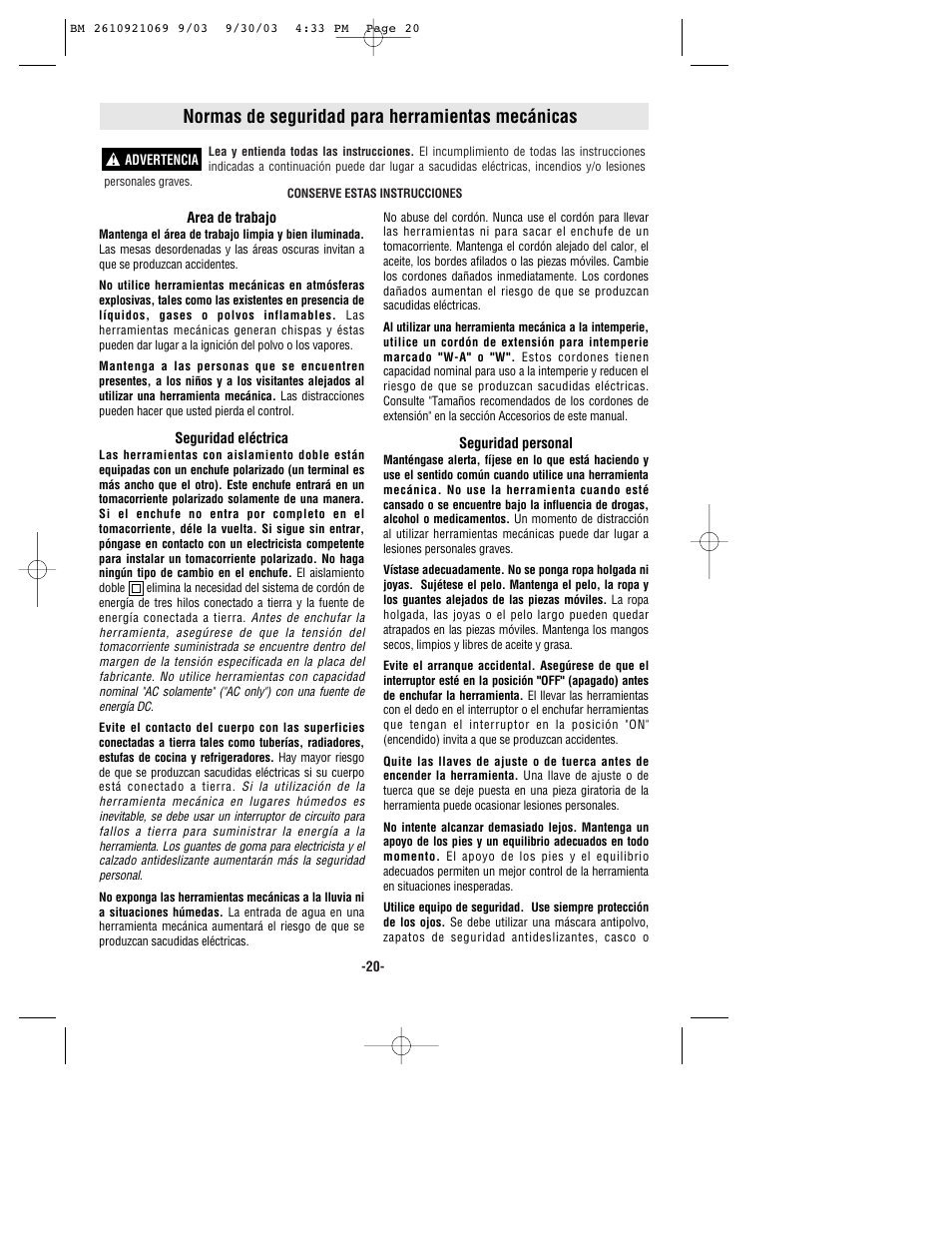 Normas de seguridad para herramientas mecánicas | Bosch RS5 User Manual | Page 20 / 32