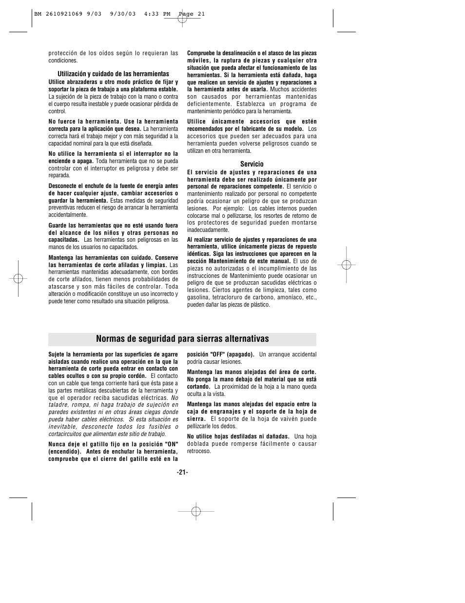 Normas de seguridad para sierras alternativas | Bosch RS5 User Manual | Page 21 / 32