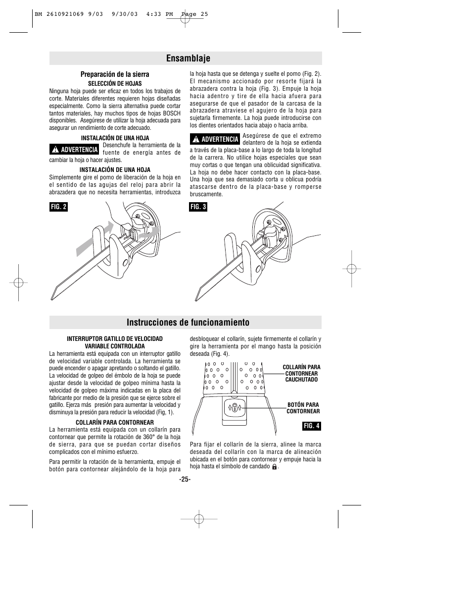 Ensamblaje, Instrucciones de funcionamiento | Bosch RS5 User Manual | Page 25 / 32