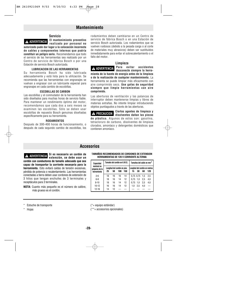 Mantenimiento accesorios | Bosch RS5 User Manual | Page 28 / 32