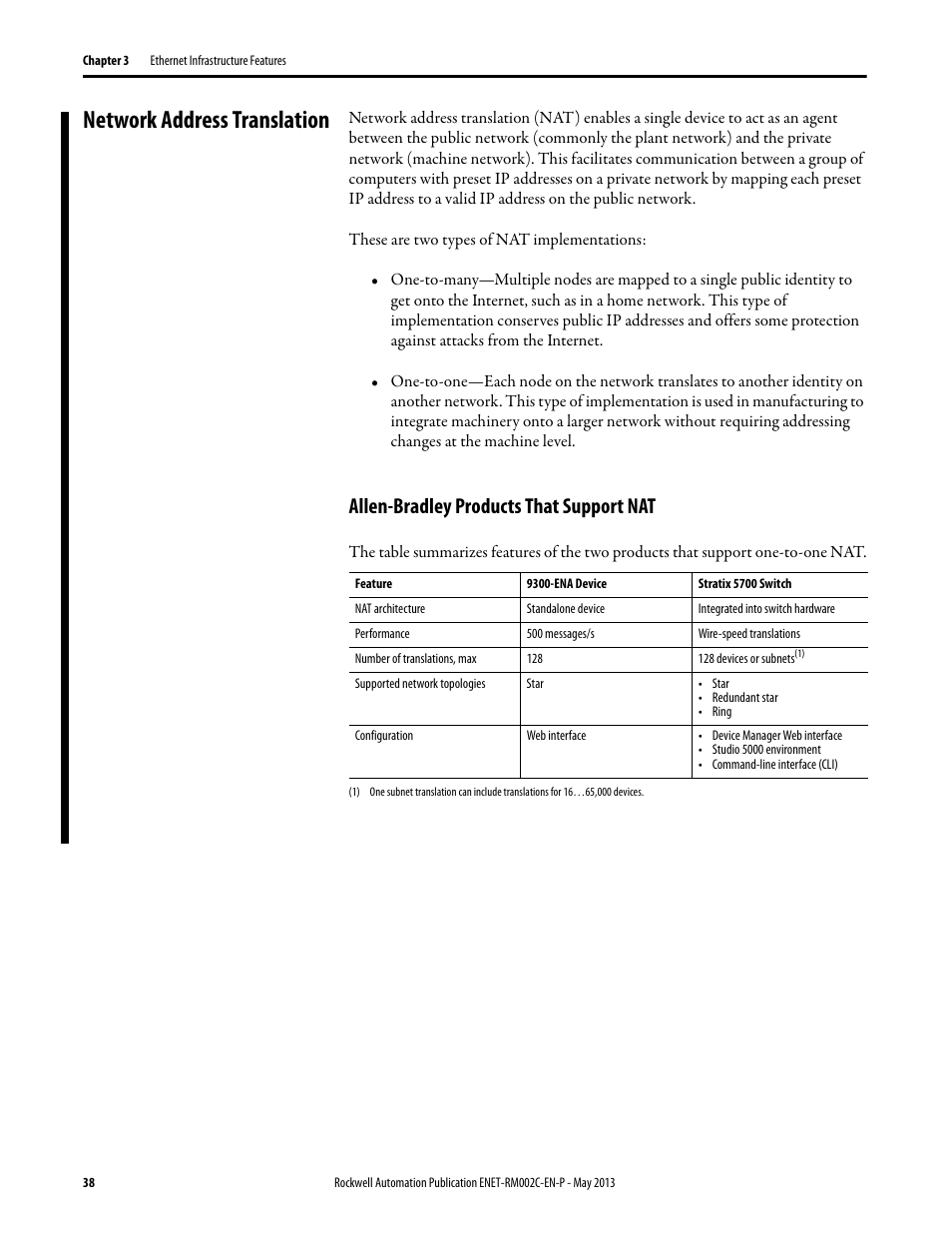 Network address translation, Allen-bradley products that support nat | Rockwell Automation Ethernet Design Considerations Reference Manual User Manual | Page 38 / 106