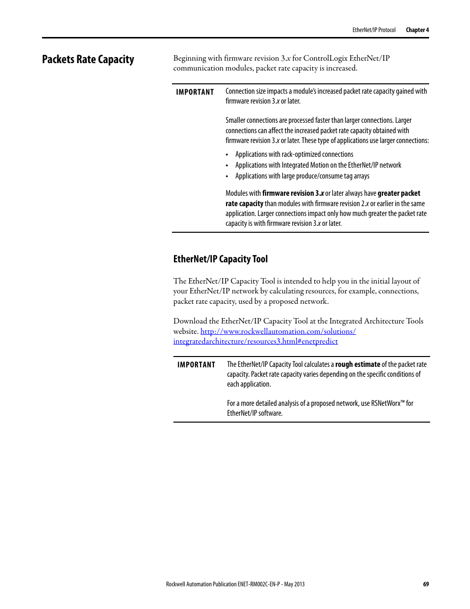 Packets rate capacity, Ethernet/ip capacity tool | Rockwell Automation Ethernet Design Considerations Reference Manual User Manual | Page 69 / 106