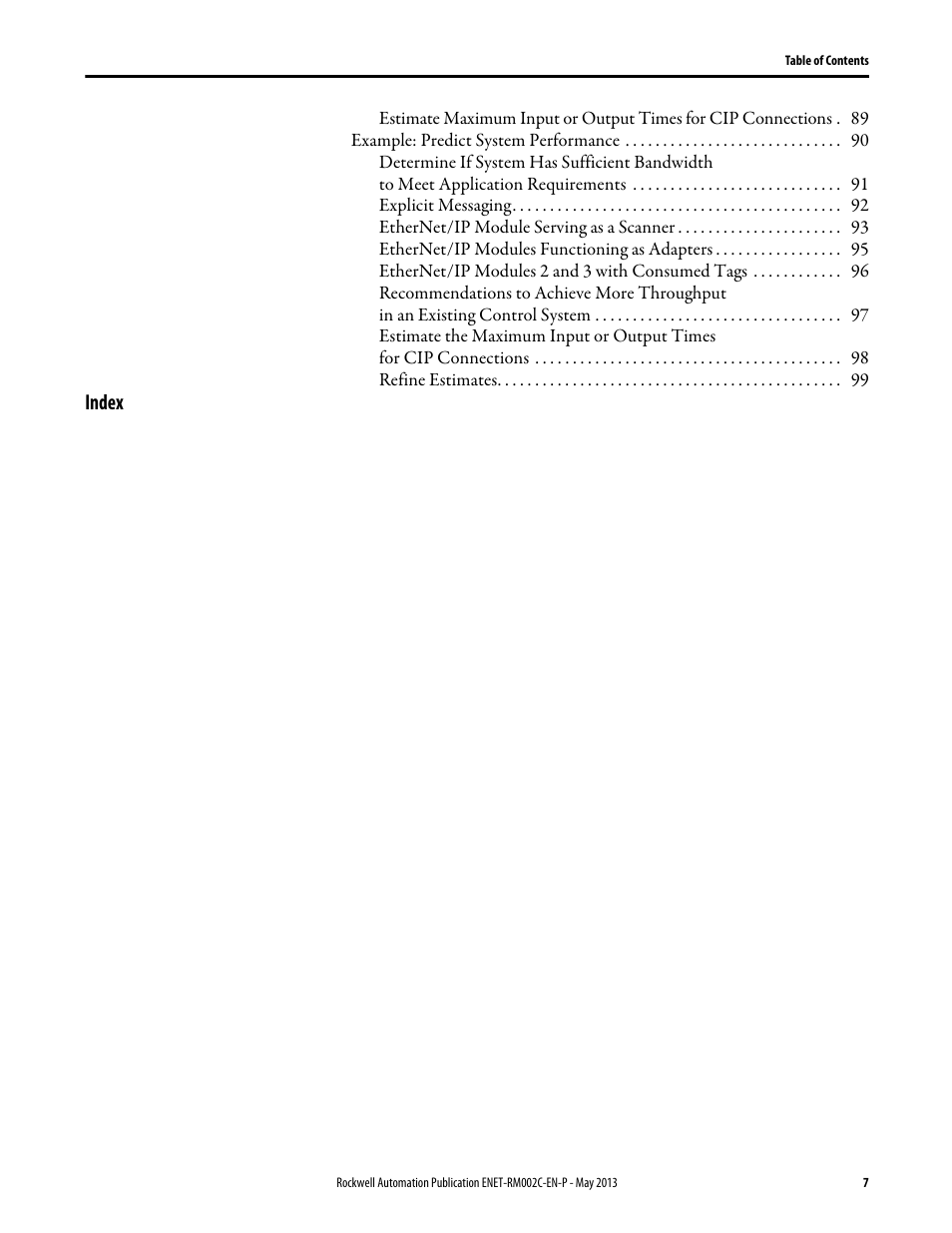 Index | Rockwell Automation Ethernet Design Considerations Reference Manual User Manual | Page 7 / 106