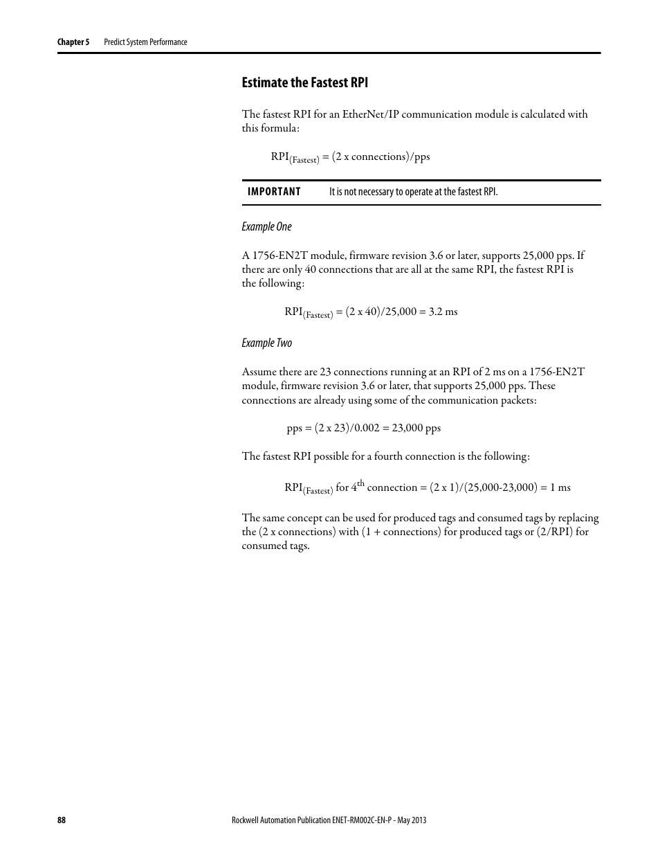 Estimate the fastest rpi | Rockwell Automation Ethernet Design Considerations Reference Manual User Manual | Page 88 / 106