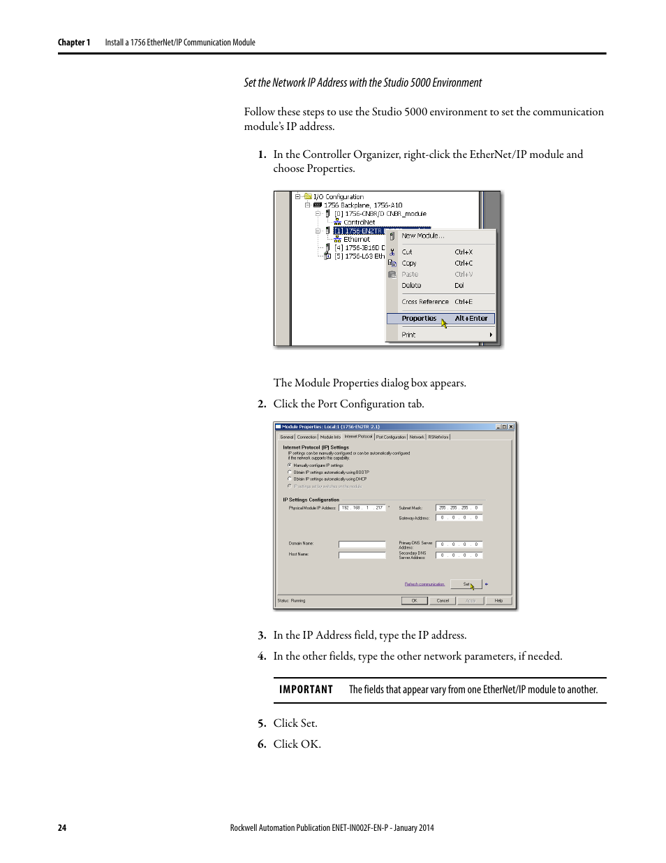 Rockwell Automation 1756-Enxxx_Ewxxx EtherNet/IP Modules Installation Instructions User Manual | Page 24 / 104