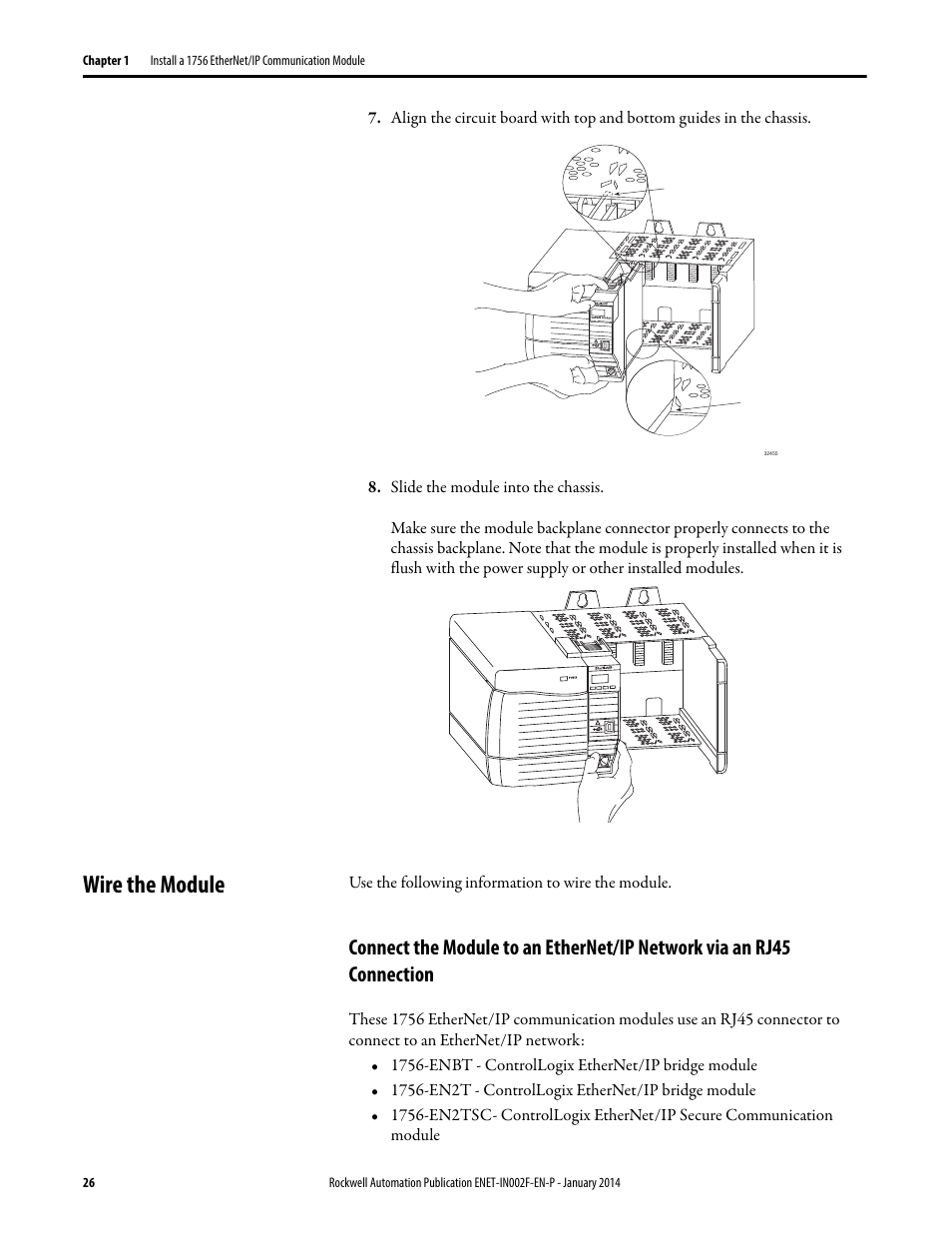 Wire the module, Use the following information to wire the module | Rockwell Automation 1756-Enxxx_Ewxxx EtherNet/IP Modules Installation Instructions User Manual | Page 26 / 104