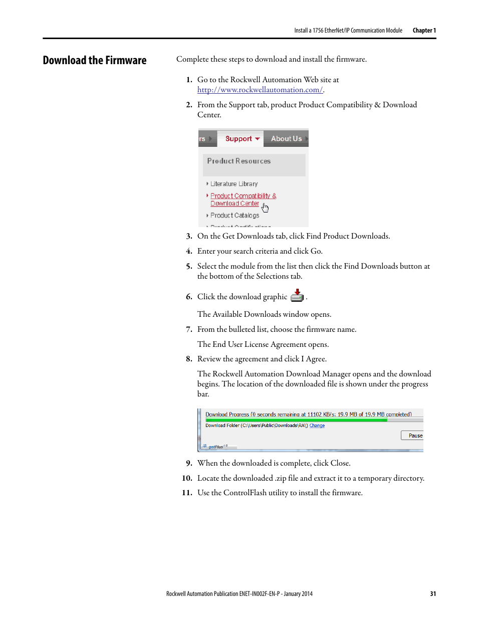 Download the firmware | Rockwell Automation 1756-Enxxx_Ewxxx EtherNet/IP Modules Installation Instructions User Manual | Page 31 / 104