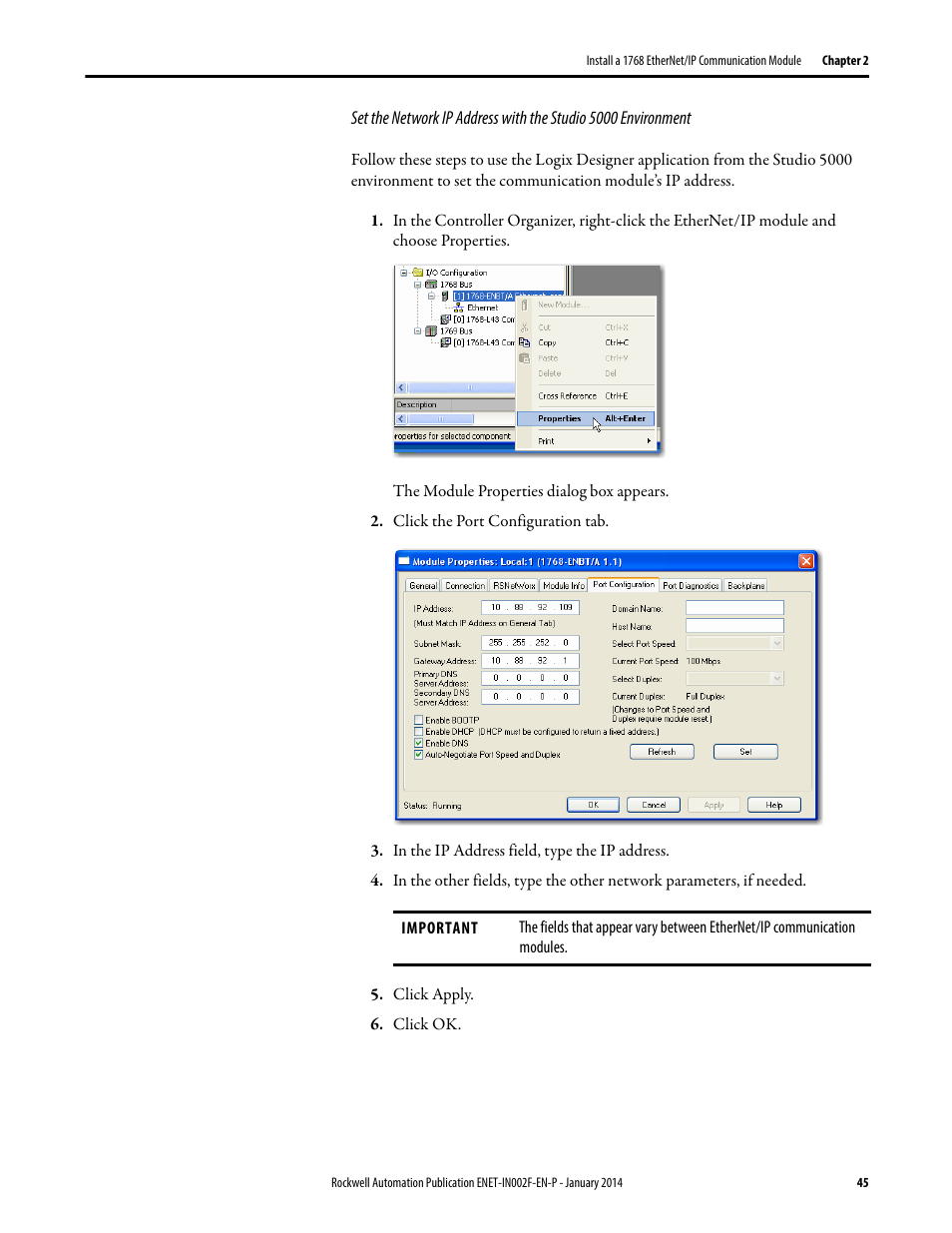 Rockwell Automation 1756-Enxxx_Ewxxx EtherNet/IP Modules Installation Instructions User Manual | Page 45 / 104