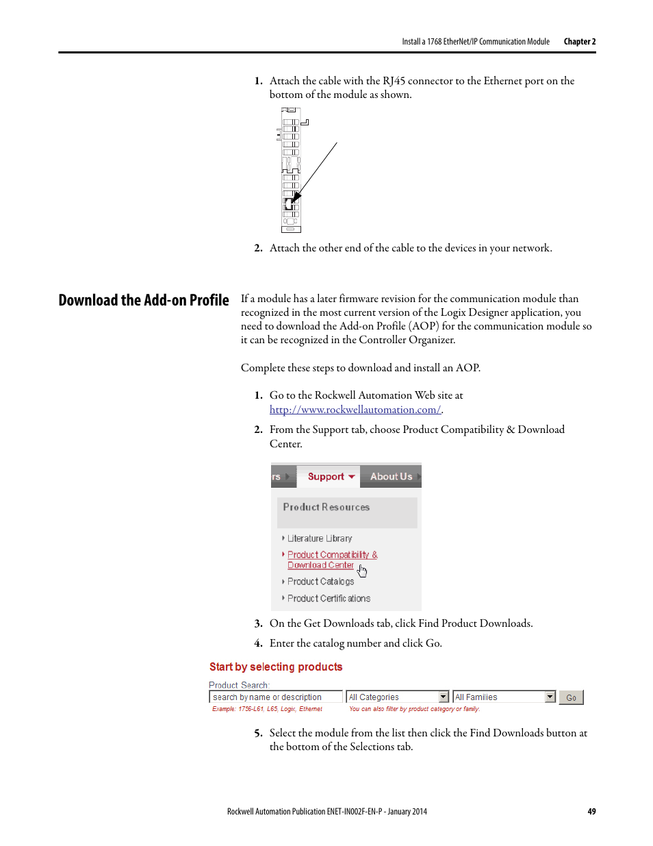 Download the add-on profile | Rockwell Automation 1756-Enxxx_Ewxxx EtherNet/IP Modules Installation Instructions User Manual | Page 49 / 104