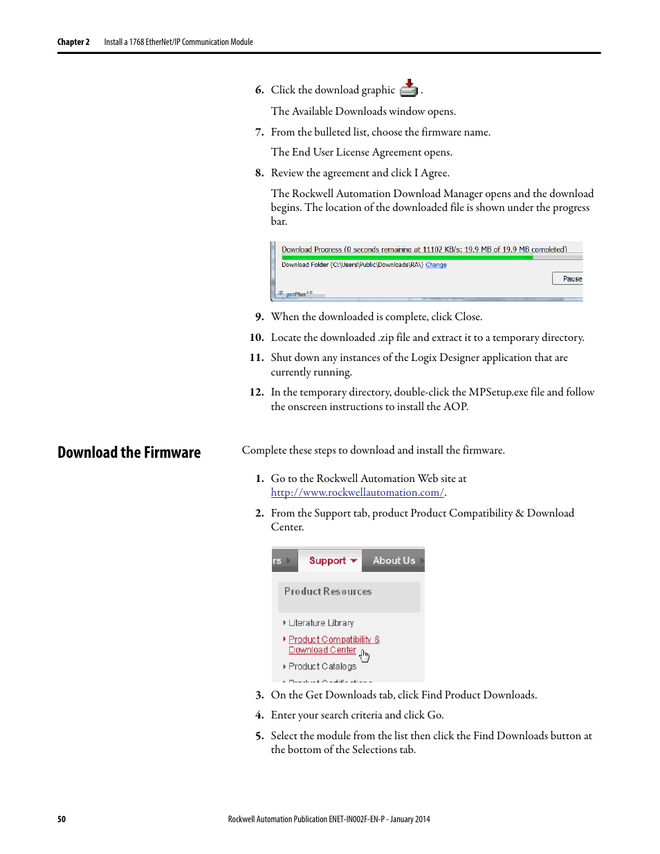 Download the firmware | Rockwell Automation 1756-Enxxx_Ewxxx EtherNet/IP Modules Installation Instructions User Manual | Page 50 / 104