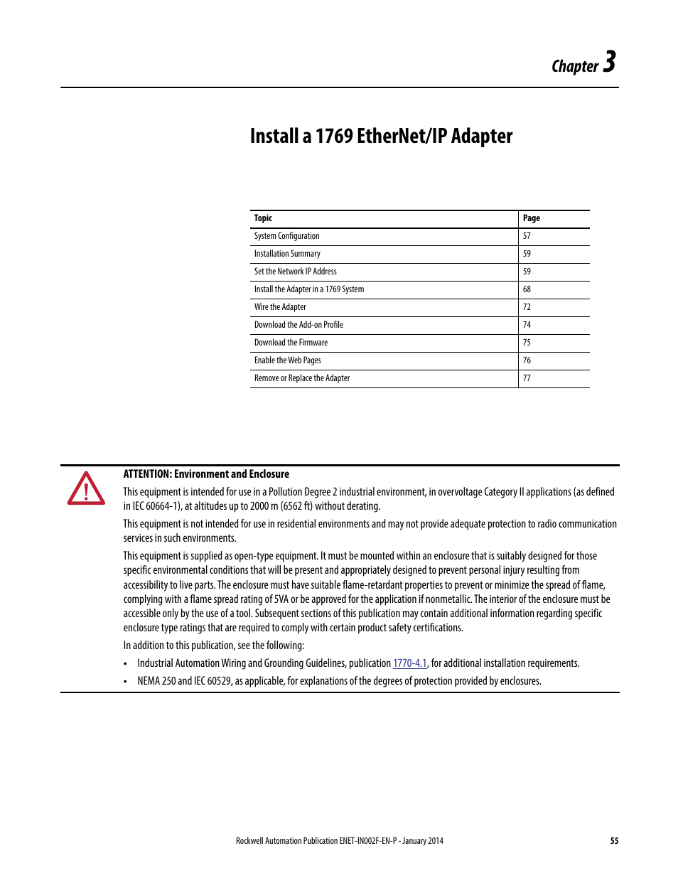 3 - install a 1769 ethernet/ip adapter, Chapter 3, Install a 1769 ethernet/ip adapter | Chapter | Rockwell Automation 1756-Enxxx_Ewxxx EtherNet/IP Modules Installation Instructions User Manual | Page 55 / 104