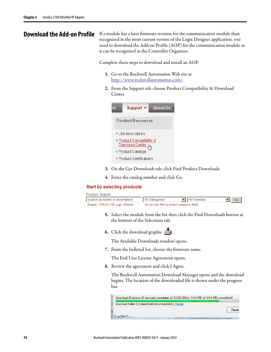 Download the add-on profile | Rockwell Automation 1756-Enxxx_Ewxxx EtherNet/IP Modules Installation Instructions User Manual | Page 74 / 104