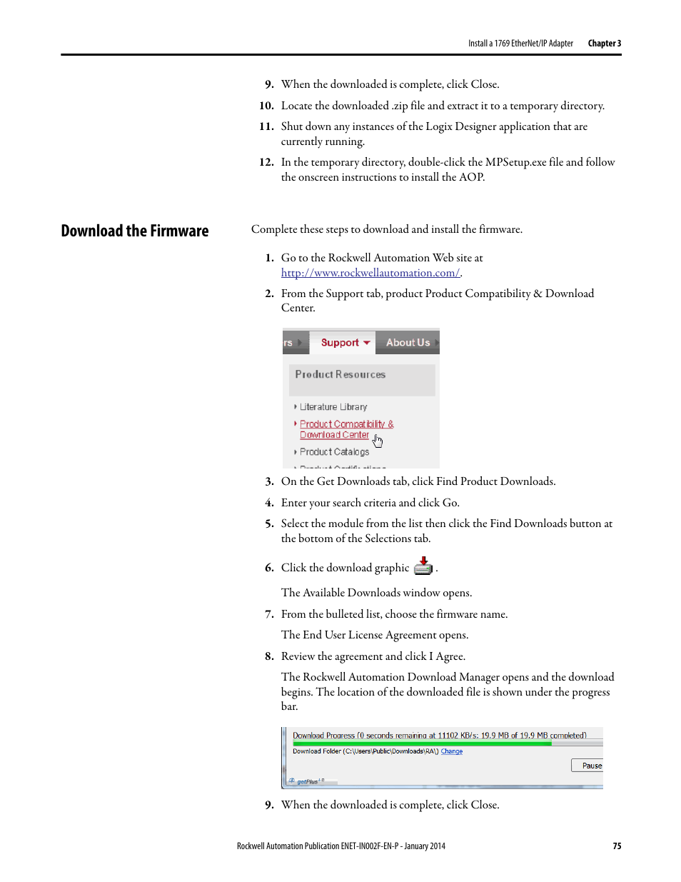 Download the firmware | Rockwell Automation 1756-Enxxx_Ewxxx EtherNet/IP Modules Installation Instructions User Manual | Page 75 / 104