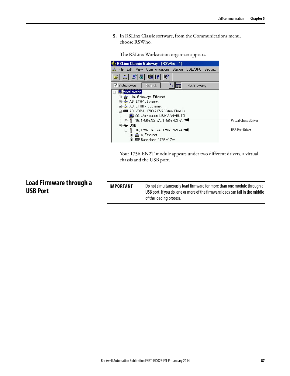 Load firmware through a usb port | Rockwell Automation 1756-Enxxx_Ewxxx EtherNet/IP Modules Installation Instructions User Manual | Page 87 / 104