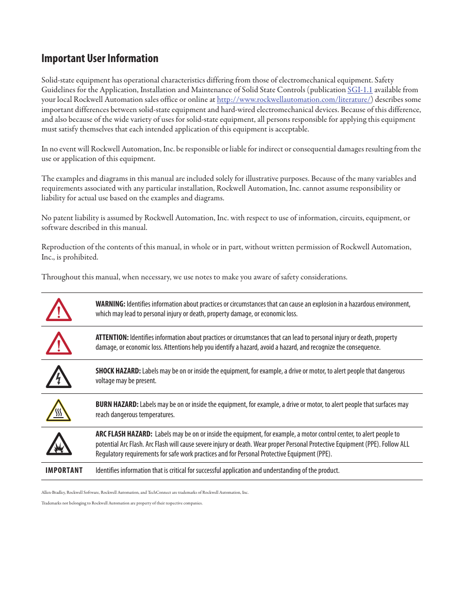 Important user information | Rockwell Automation Liqui-Flo 1.5 AC Power Modules V1.2 User Manual | Page 2 / 74