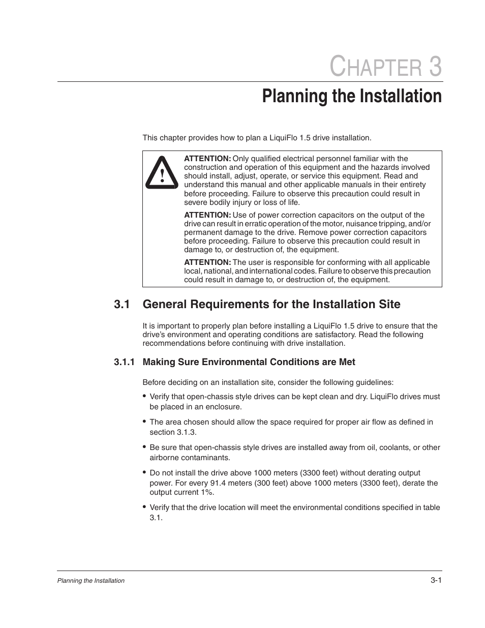 Chapter 3 - planning the installation, Hapter, Planning the installation | Rockwell Automation Liqui-Flo 1.5 AC Power Modules V1.2 User Manual | Page 21 / 74