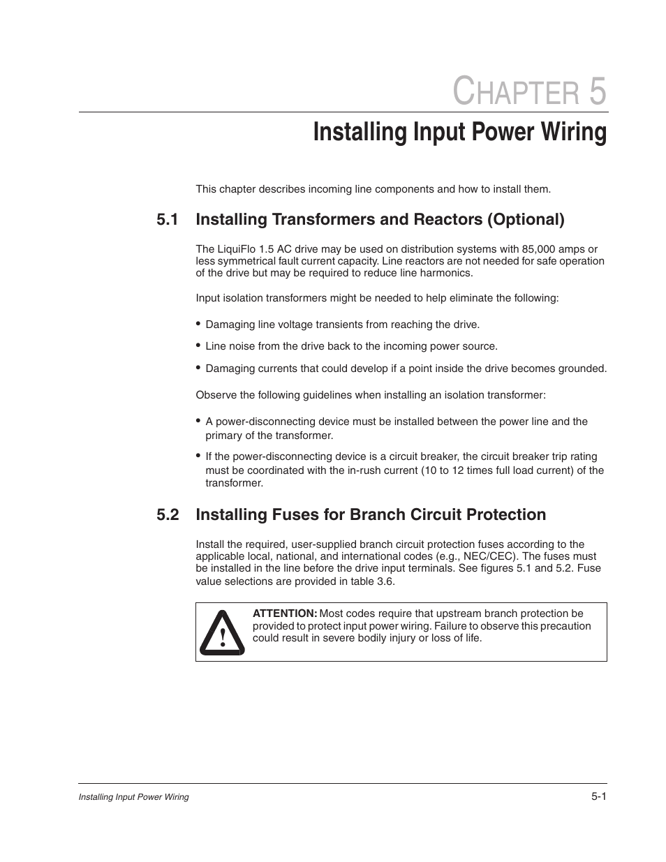 Chapter 5 - installing input power wiring, Hapter, Installing input power wiring | Rockwell Automation Liqui-Flo 1.5 AC Power Modules V1.2 User Manual | Page 39 / 74