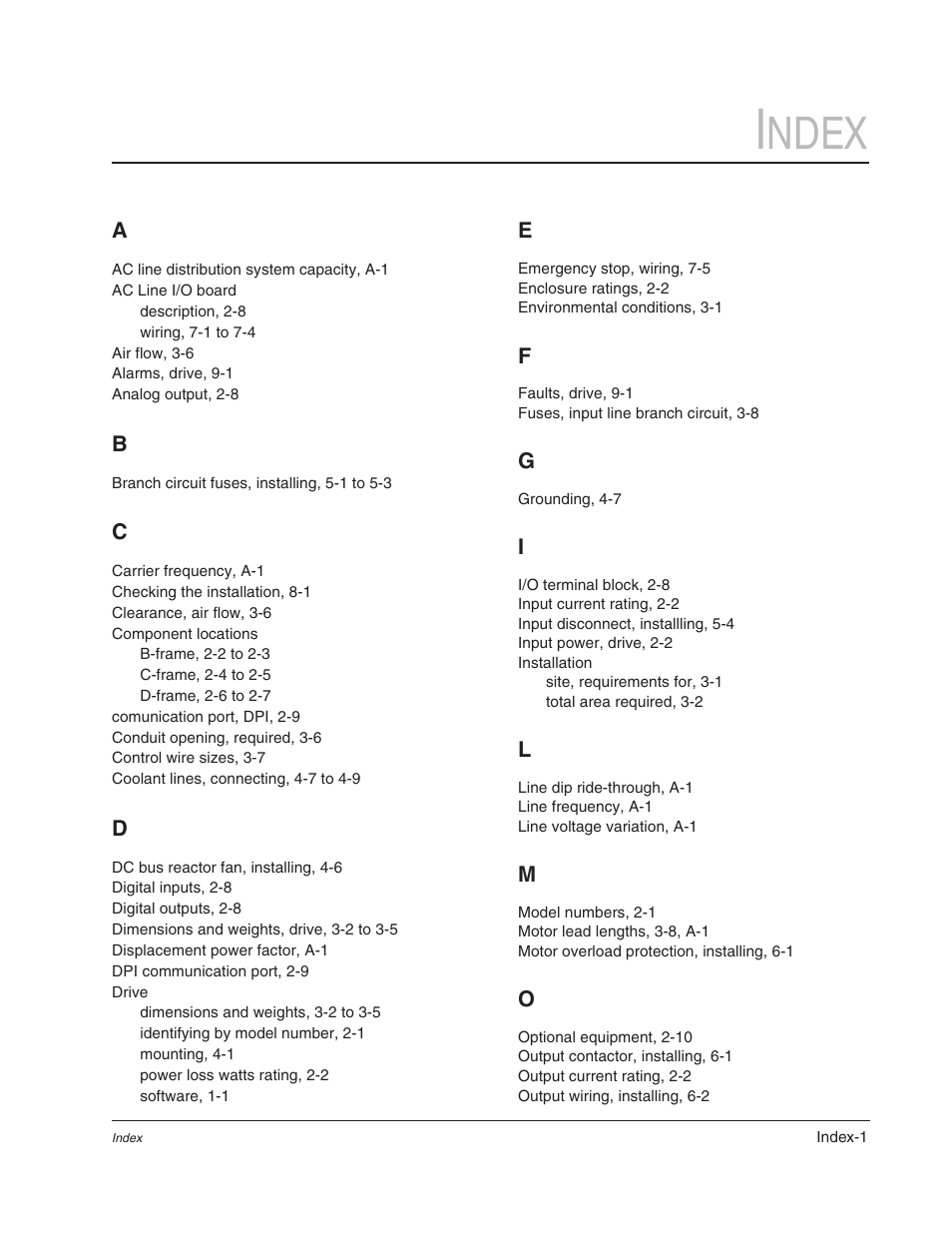 Index, Ndex | Rockwell Automation Liqui-Flo 1.5 AC Power Modules V1.2 User Manual | Page 71 / 74