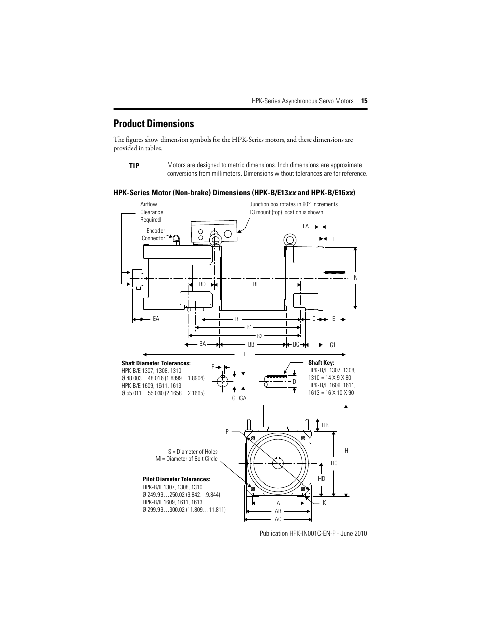 Product dimensions | Rockwell Automation HPK-Series Asynchronous Servo Motor User Manual | Page 15 / 36