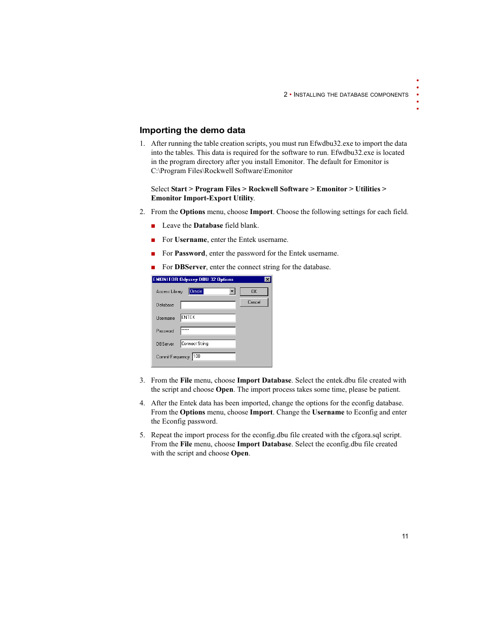 Importing the demo data | Rockwell Automation Emonitor with an Oracle Multi-User Database User Manual | Page 15 / 42