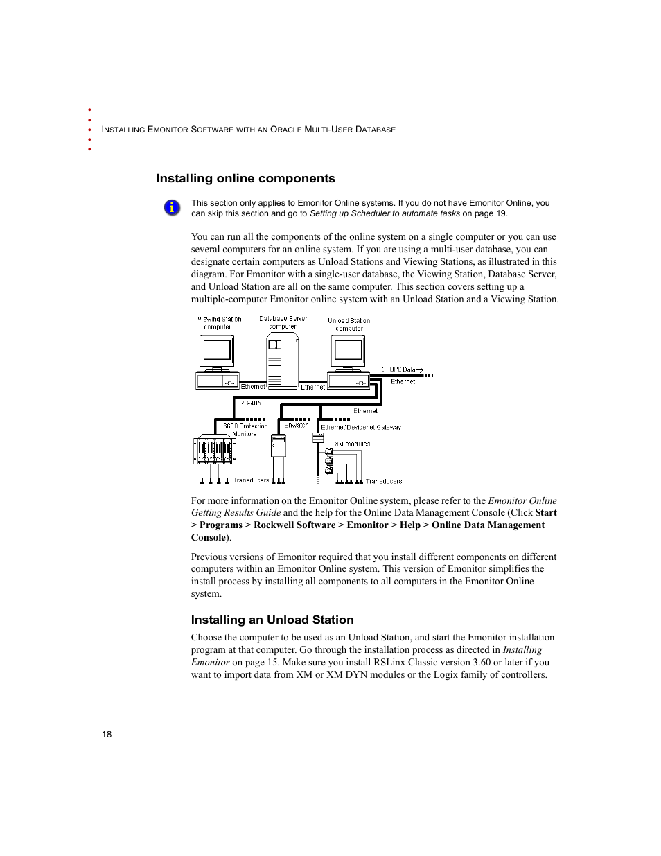 Installing online components, Installing an unload station | Rockwell Automation Emonitor with an Oracle Multi-User Database User Manual | Page 22 / 42