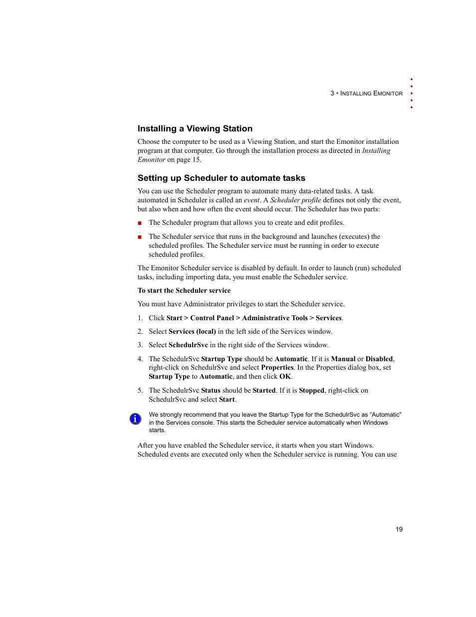 Installing a viewing station, Setting up scheduler to automate tasks | Rockwell Automation Emonitor with an Oracle Multi-User Database User Manual | Page 23 / 42