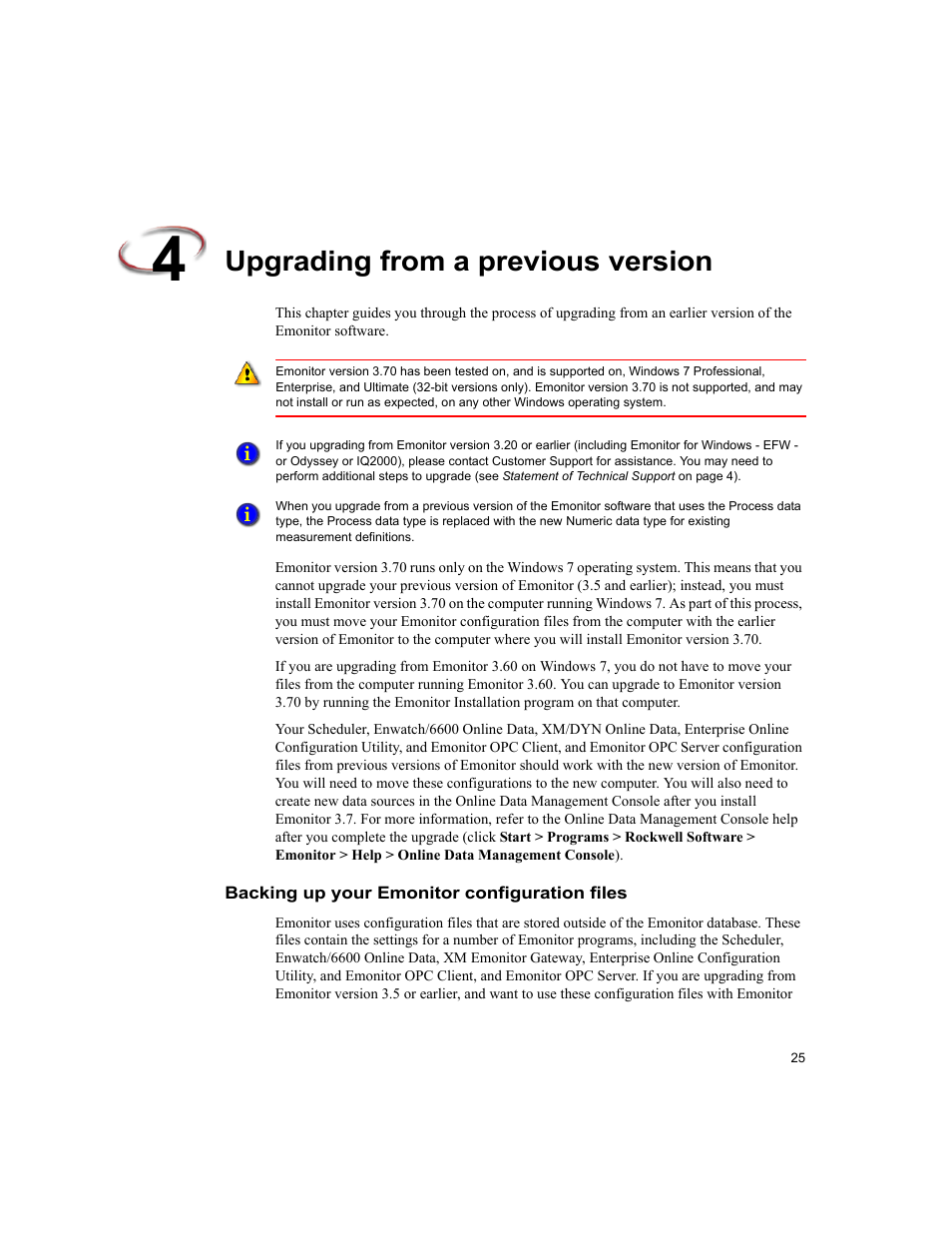 Upgrading from a previous version, Backing up your emonitor configuration files | Rockwell Automation Emonitor with an Oracle Multi-User Database User Manual | Page 29 / 42
