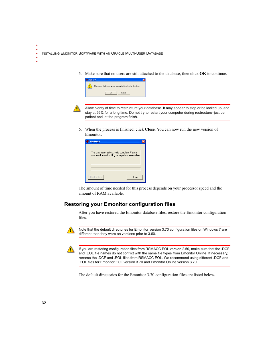 Restoring your emonitor configuration files | Rockwell Automation Emonitor with an Oracle Multi-User Database User Manual | Page 36 / 42