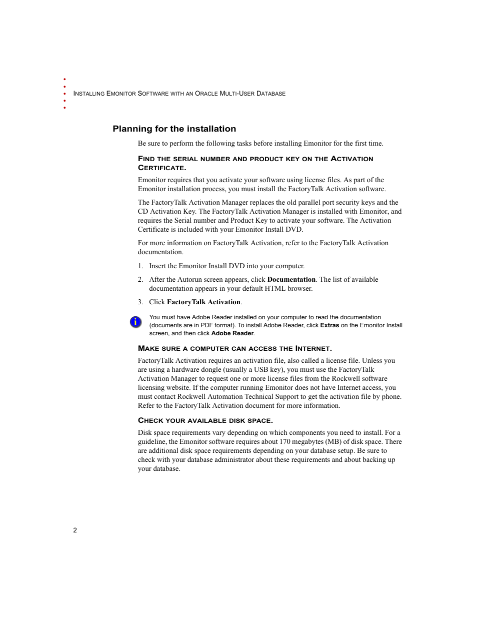 Planning for the installation | Rockwell Automation Emonitor with an Oracle Multi-User Database User Manual | Page 6 / 42