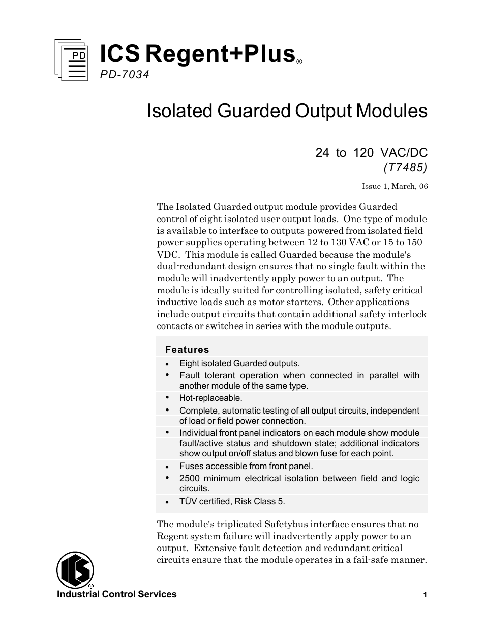 Rockwell Automation T7485 ICS Regent+Plus Isolated Guarded Output Modules User Manual | 20 pages