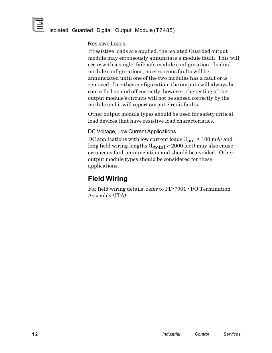 Field wiring | Rockwell Automation T7485 ICS Regent+Plus Isolated Guarded Output Modules User Manual | Page 12 / 20