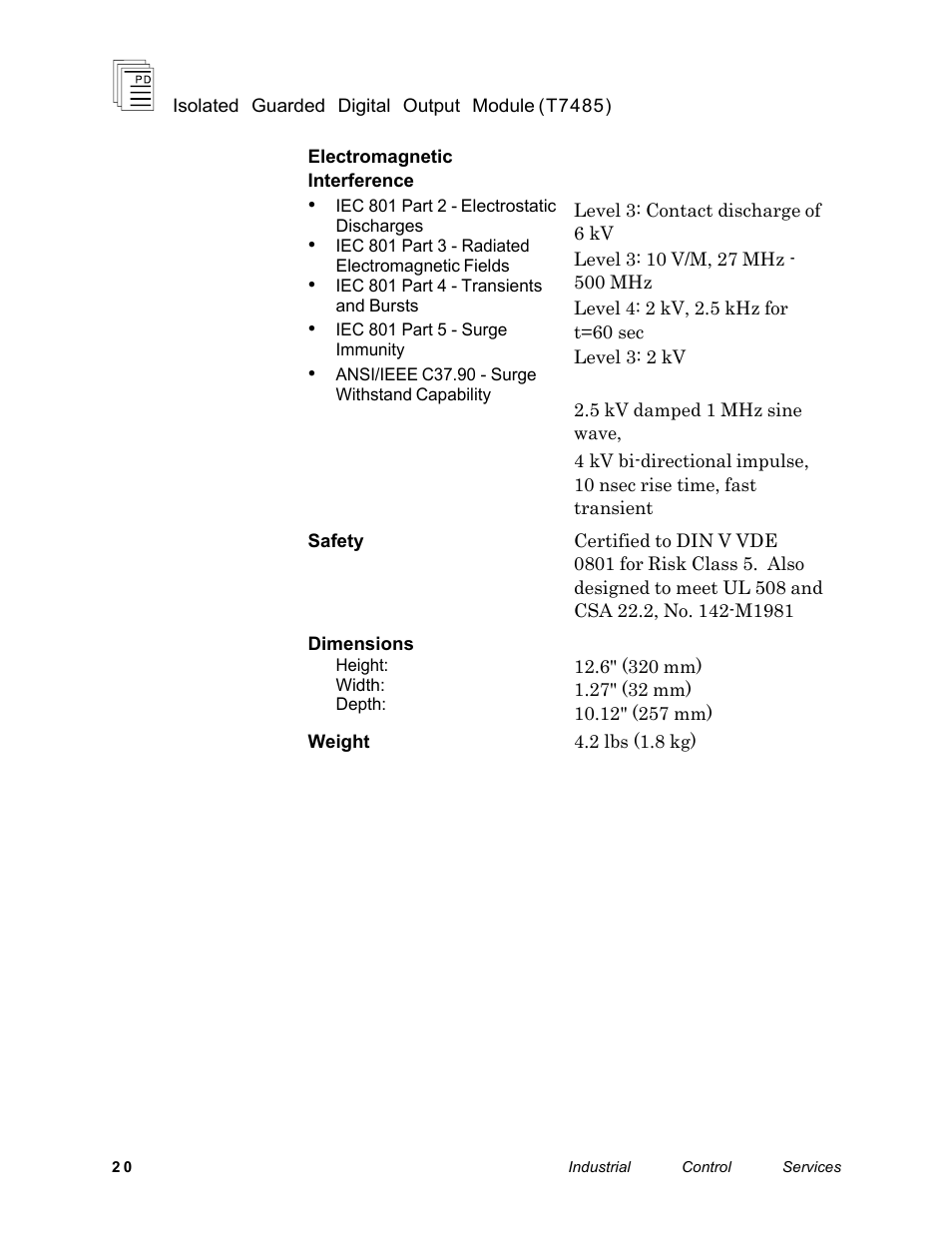 Rockwell Automation T7485 ICS Regent+Plus Isolated Guarded Output Modules User Manual | Page 20 / 20
